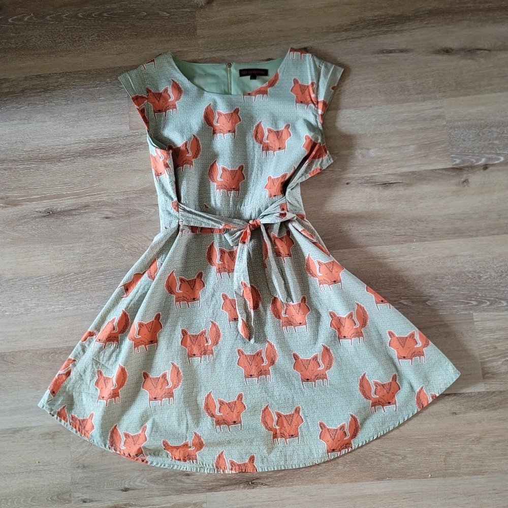 Cottagecore Whimsical Fox Print Dress Size XL